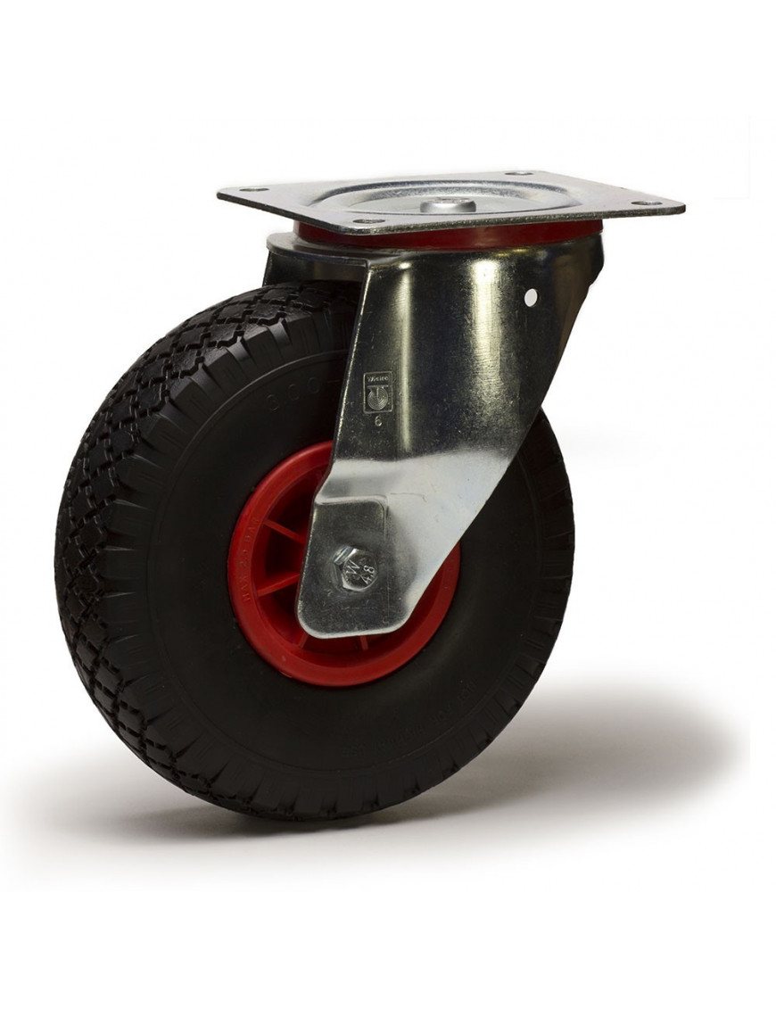 Roulette pivotante , diamétre 260 fixation platine zingée, pneumatique , charge 200 kg