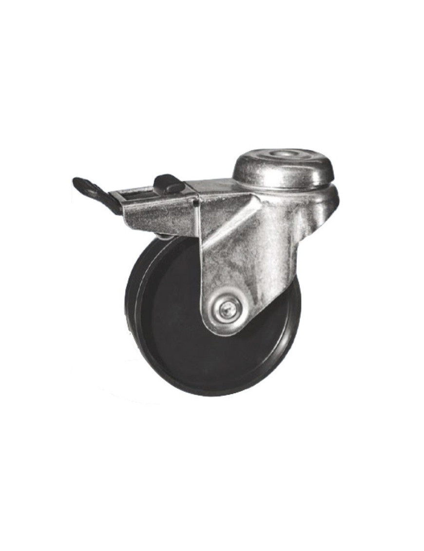 Roulette pivotante à frein Ø50 fixation à trou central ( oeil ), polyamide