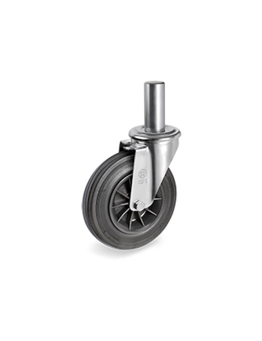 Roulette pivotante diamètre 100 mm caoutchouc noir tige lisse 22 x 47 mm