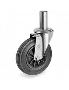 Roulette pivotante diamètre 200 mm caoutchouc noir tige lisse 26 x 56 mm