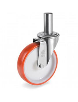 Roulette pivotante diamètre 200 mm polyuréthane rouge tige lisse 26 x 56 mm