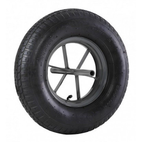 Roue brouette à pneu diamètre 400 x 100 avec axe acier 20 x 260 mm
