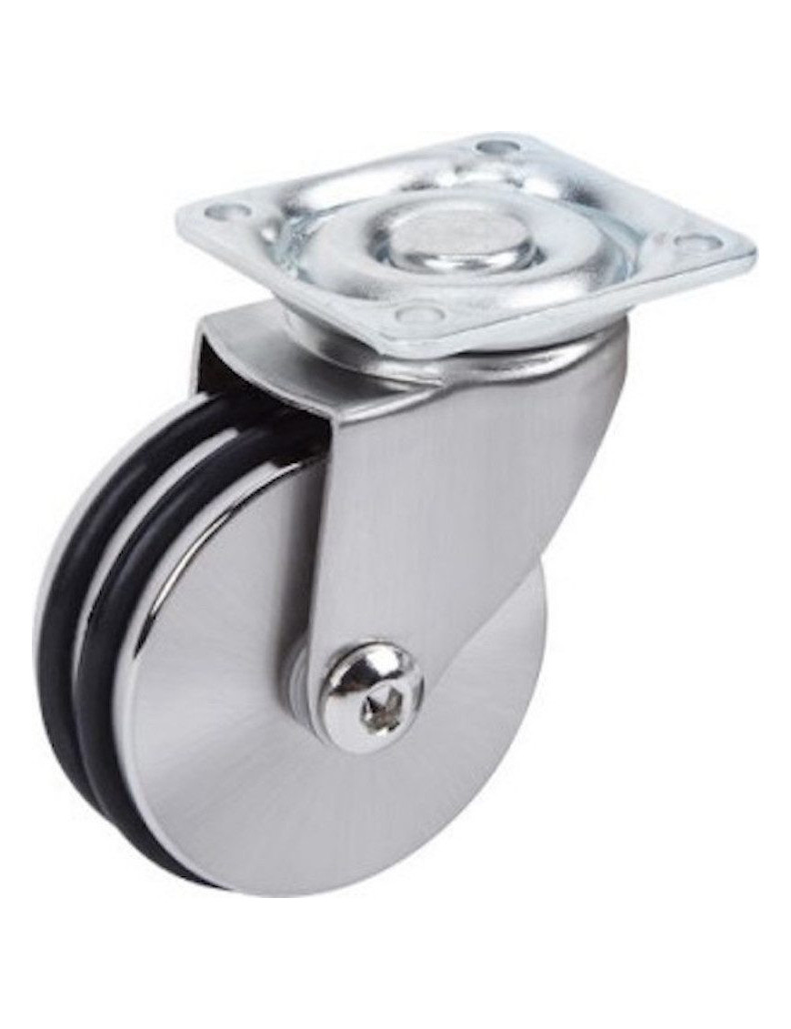 Roulette design pivotante diamètre 75 roue aluminium nickelé bandage non marquant noir