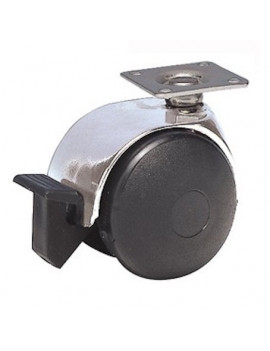 Roulette à frein diamètre 50 chromée à platine 38x38