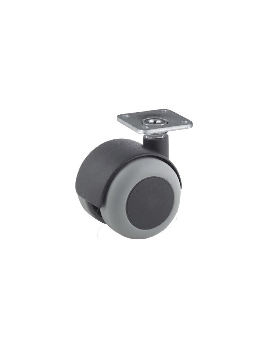 Roulette diamètre 50 caoutchouc gris à platine 38x38