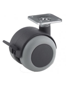 Roulette à frein diamètre 50 caoutchouc gris à platine 38x38
