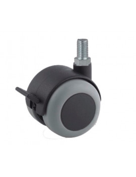 Roulette à frein diamètre 50 caoutchouc gris à tige filetée 6x12