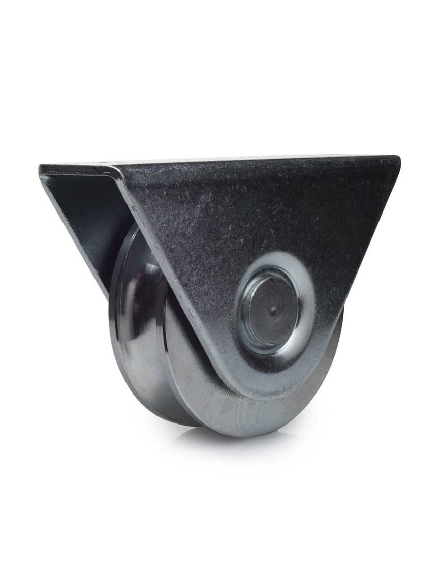 Roue à gorge ronde diamètre 80 x 25  pour rail rond de Ø20 avec monture - 200 Kg