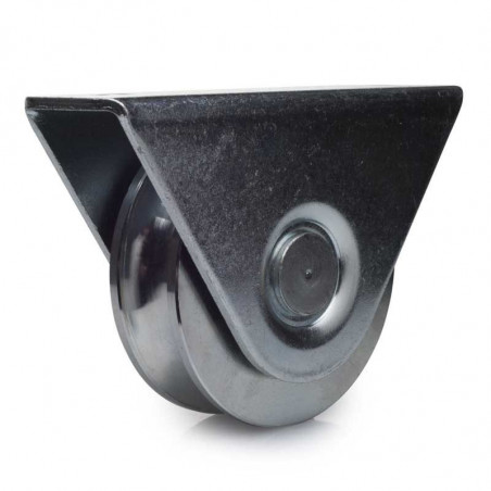 Roue à gorge ronde diamètre 80 x 25  pour rail rond de Ø20 avec monture - 200 Kg