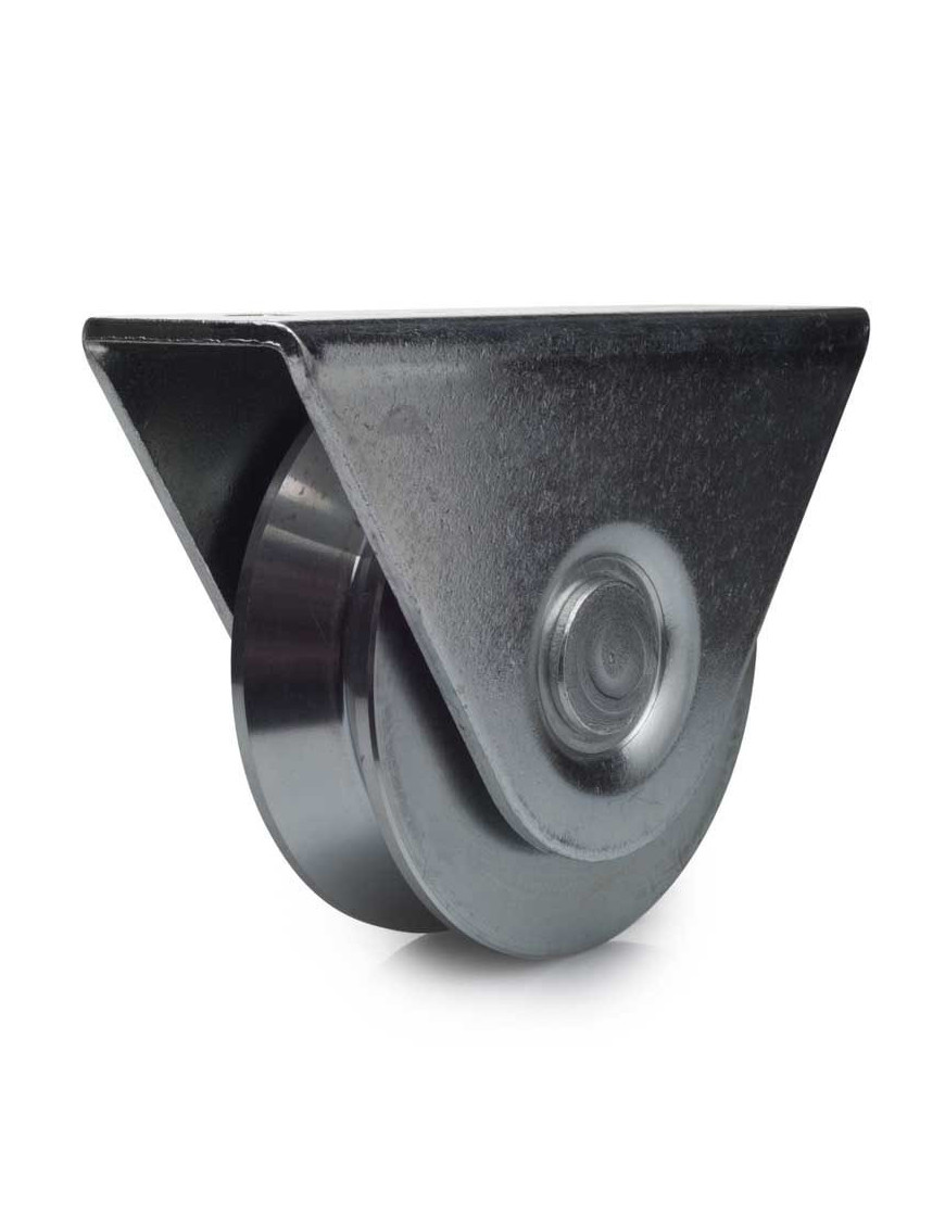 Roue à gorge en V diamètre 80 x 25  pour rail en V avec monture - 200 Kg