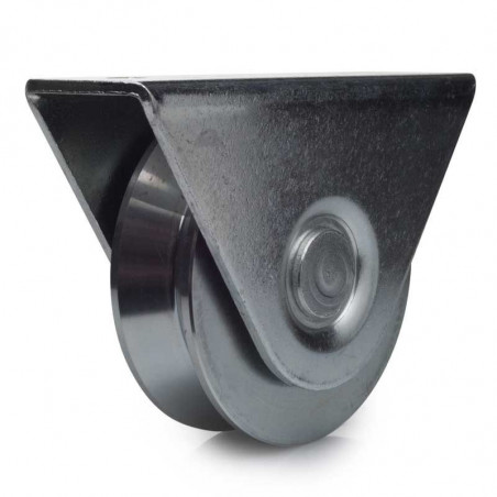 Roue à gorge en V diamètre 80 x 25  pour rail en V avec monture - 200 Kg
