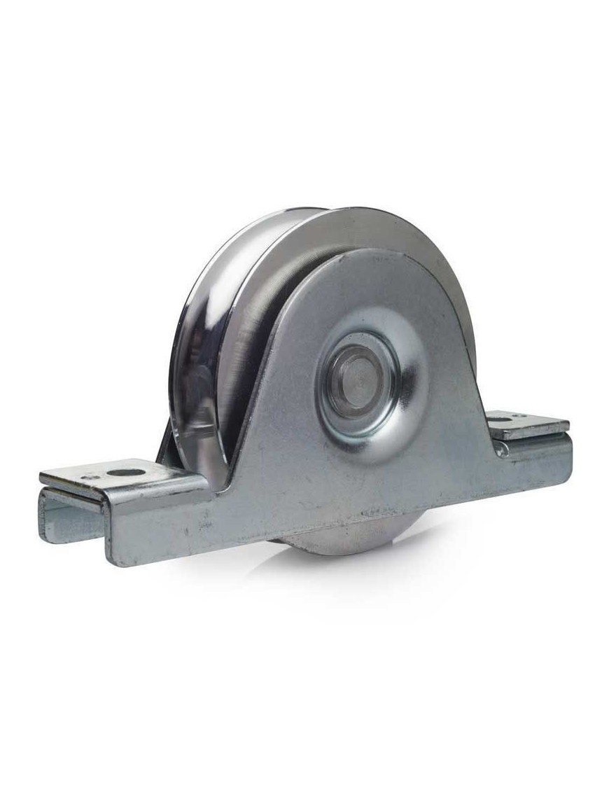 Roue à gorge rond diamètre 120 x 25  pour rail Ø20 avec monture à encastré - 500 Kg