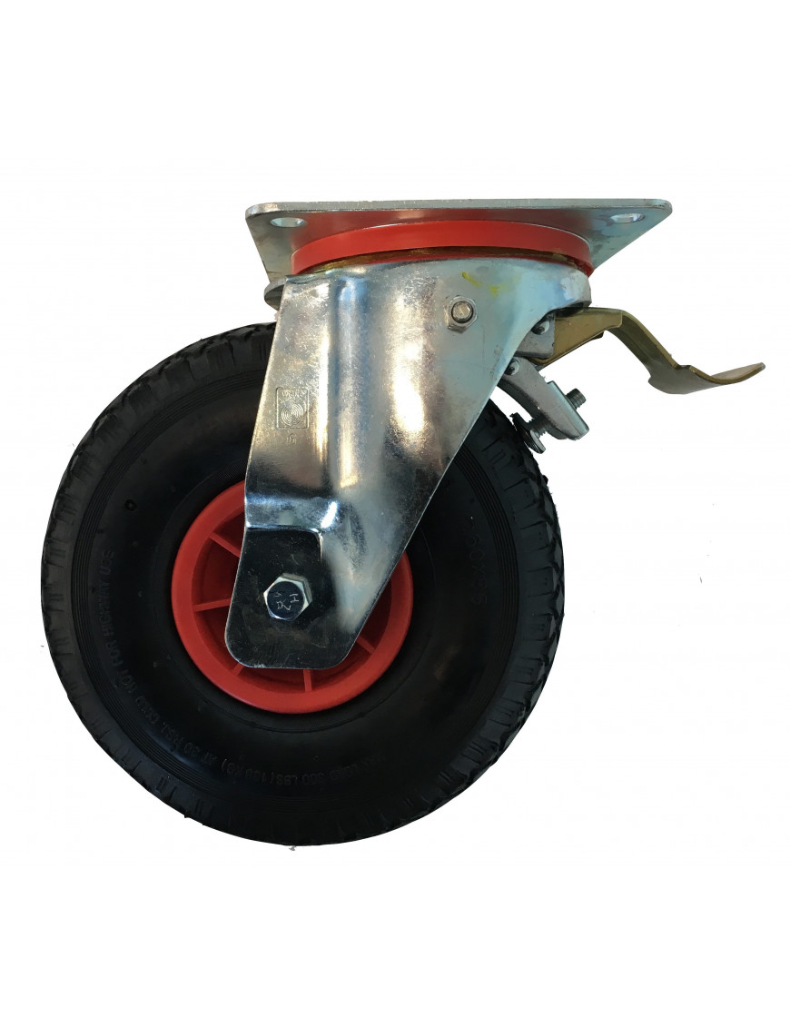 Roulette pivotante à frein Ø 260 PNEUMATIQUE fixation à platine