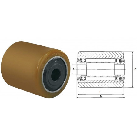 Galet 85 x 80 LM 85 AL 25 Vulkollan avec joint noir