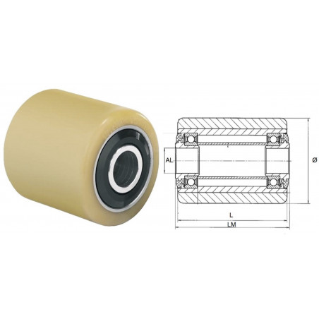 Galet 85 x 105 LM 110 AL 12 Vulkollan avec joint noir axe acier