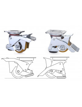 Roulette pivotante avec patin d'immobilisation intégrée diamètre 75  - 350 Kg