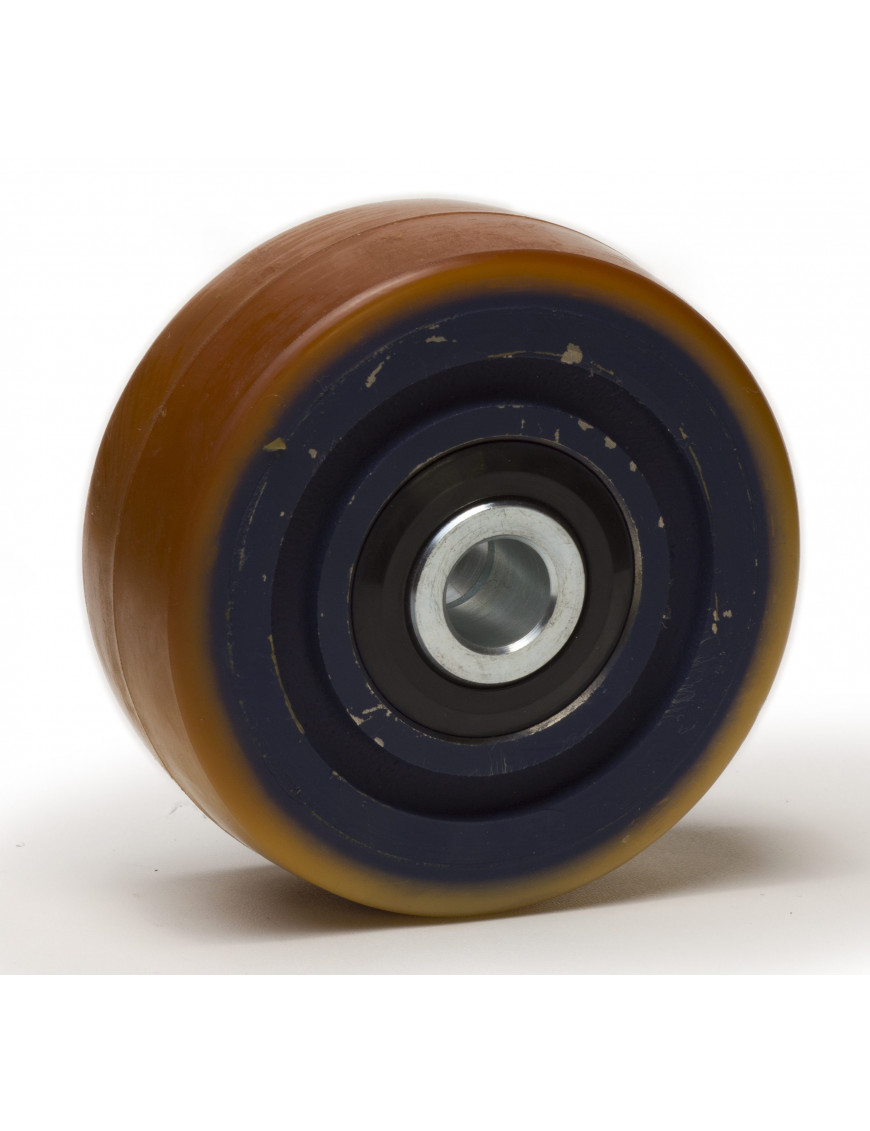 Roue Vulkollan jante fonte 140 x 50 LM62,5 AL20 avec joint noir axe acier