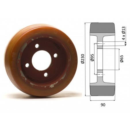 Roue motrice 230 x 90 - 4 trous ( Fenwick 0039902305)