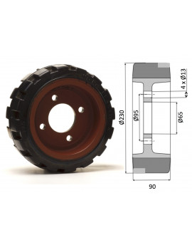 Roue motrice 230 x 90 - 4 trous ( Fenwick 0039902315) cranté