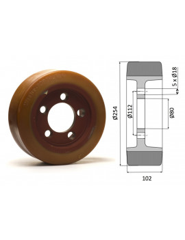 Roue motrice 254 x 102 - 5 trous ( Fenwick 0039902311)