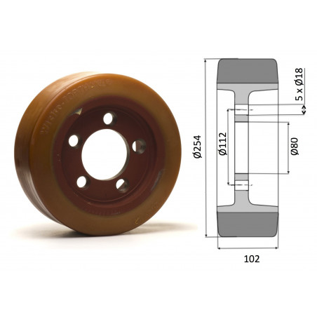 Roue motrice 254 x 102 - 5 trous ( Fenwick 0039902311)
