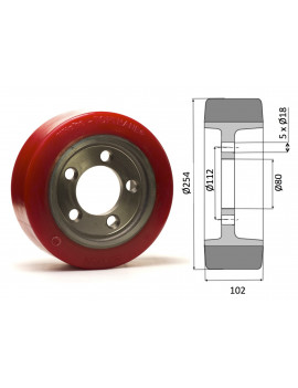 Roue motrice 254 x 102 - 5 trous ( Fenwick 0039902318)