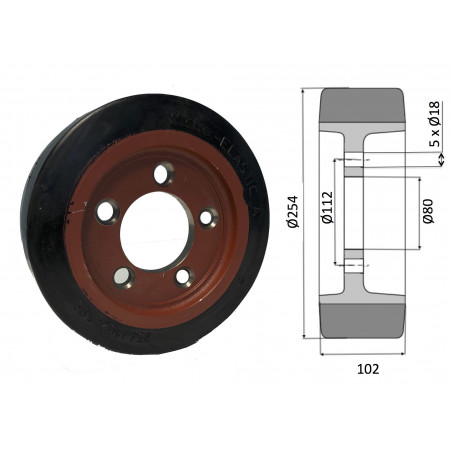Roue motrice 254 x 102 - 5 trous ( Fenwick 0039902308)
