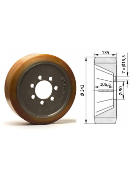 Roue motrice 343 x 135 - 7 trous ( Fenwick 0029903814)