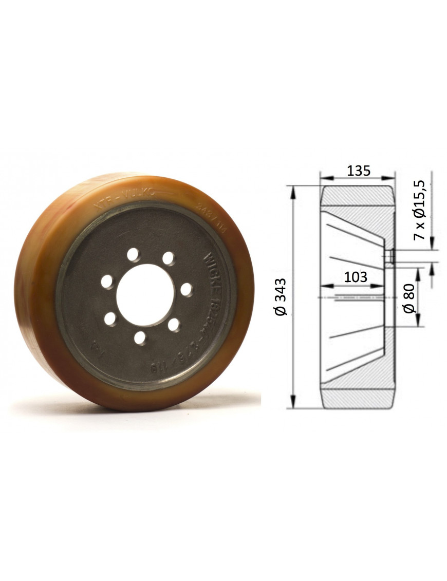 Roue motrice 343 x 135 - 7 trous ( Fenwick 981505219)